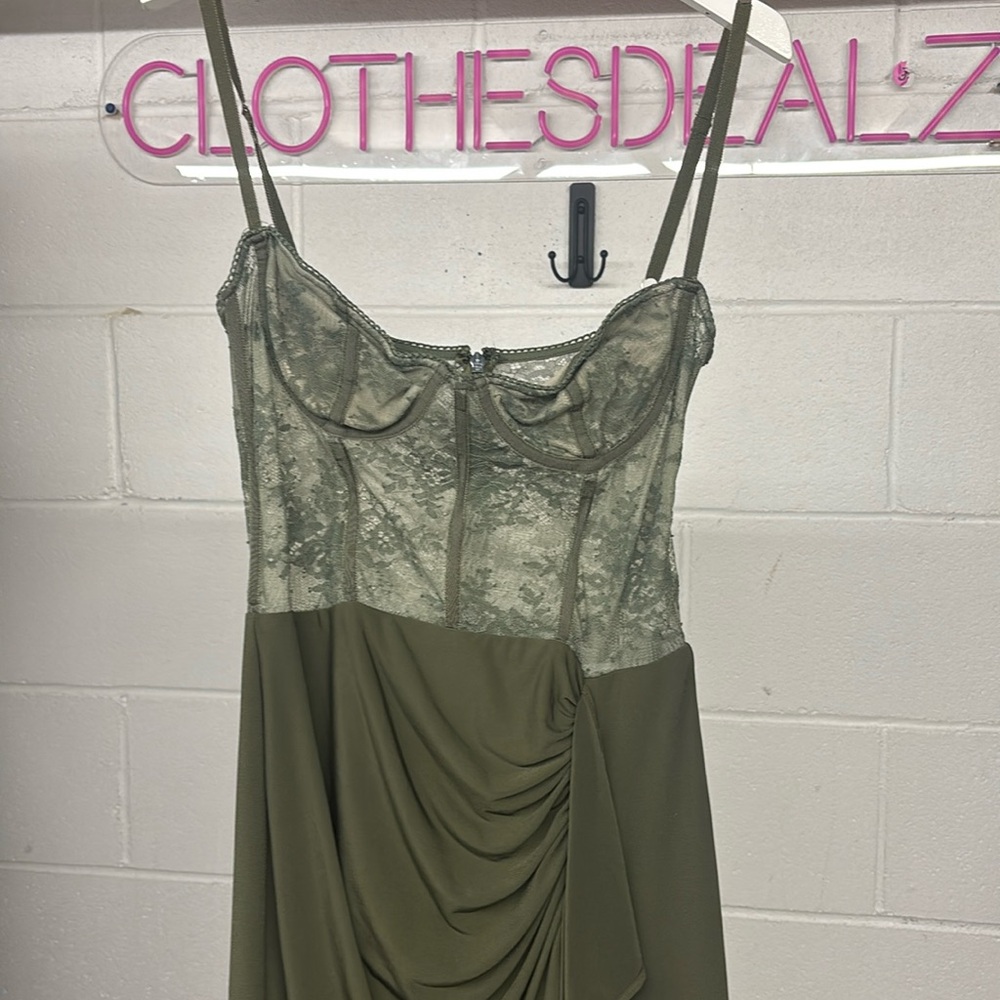 Sz M RTR 
Katie May
Willow Gown Olive Corset Floor Length Dress Lace ruffle slit - Picture 5 of 9